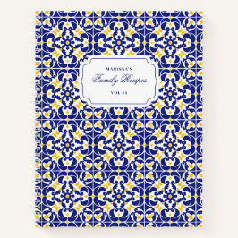 タイル地中海の青と黄色のパターンレシピ ノートブック