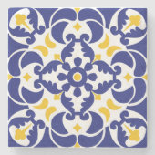 タイル地中海の青と黄色のパターン ストーンコースター (正面)