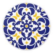タイル地中海の青と黄色のパターン セラミックノブ (正面)