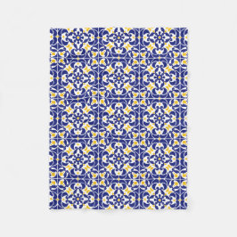 タイル地中海の青と黄色のパターン フリースブランケット