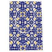 タイル地中海の青と黄色のパターン ミディアムペーパーバッグ (正面)