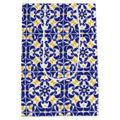 タイル地中海の青と黄色のパターン ミディアムペーパーバッグ (裏面)