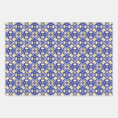 タイル地中海の青と黄色のパターン ラッピングペーパーシート (正面3)