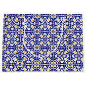 タイル地中海の青と黄色のパターン ラージペーパーバッグ (正面)