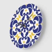 タイル地中海の青と黄色のパターン ラージ壁時計 (傾斜)