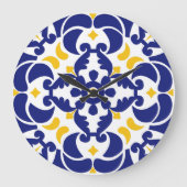 タイル地中海の青と黄色のパターン ラージ壁時計 (正面)