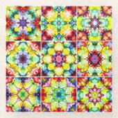 タイル地中海の、アルコールインクタイル、マジョリカ ガラスコースター (正面)