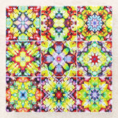 タイル地中海の、アルコールインクタイル、マジョリカ ガラスコースター (正面)