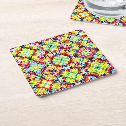 タイル地中海の、アルコールインクタイル、マジョリカ スクエアペーパーコースター (アングル)