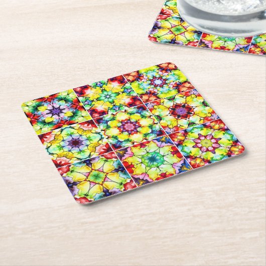 タイル地中海の、アルコールインクタイル、マジョリカ スクエアペーパーコースター (アングル)