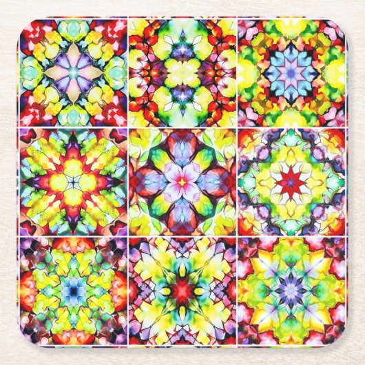 タイル地中海の、アルコールインクタイル、マジョリカ スクエアペーパーコースター (正面)
