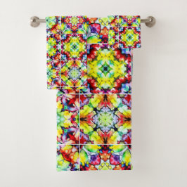 タイル地中海の、アルコールインクタイル、マジョリカ バスタオルセット