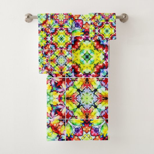 タイル地中海の、アルコールインクタイル、マジョリカ バスタオルセット (インサイチュ)