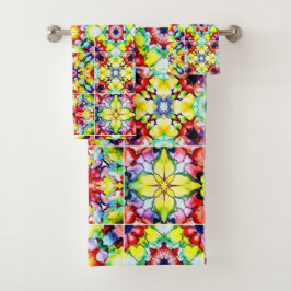 タイル地中海の、アルコールインクタイル、マジョリカ バスタオルセット