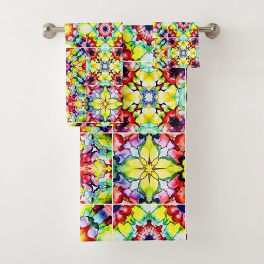 タイル地中海の、アルコールインクタイル、マジョリカ バスタオルセット (インサイチュ)