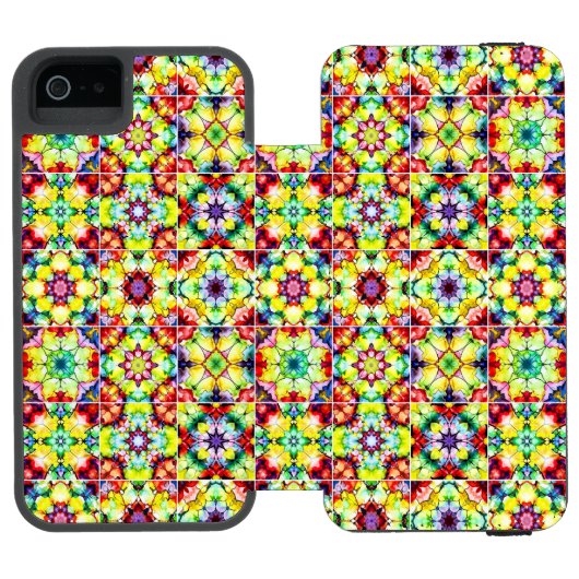 タイル地中海の、アルコールインクタイル、マジョリカ INCIPIO iPhoneウォレットケース (フォリオ Open)