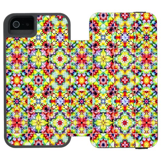 タイル地中海の、アルコールインクタイル、マジョリカ INCIPIO iPhoneウォレットケース (フォリオ Open)