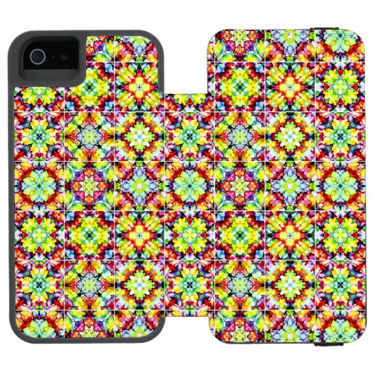 タイル地中海の、アルコールインクタイル、マジョリカ INCIPIO iPhoneウォレットケース (フォリオ Open)