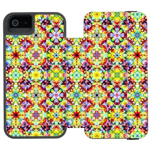 タイル地中海の、アルコールインクタイル、マジョリカ INCIPIO iPhoneウォレットケース (フォリオ Open)