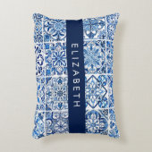 タイル地中海の，ポルトガル語，アズレジョ，あなたの名前 アクセントクッション (正面(垂直))
