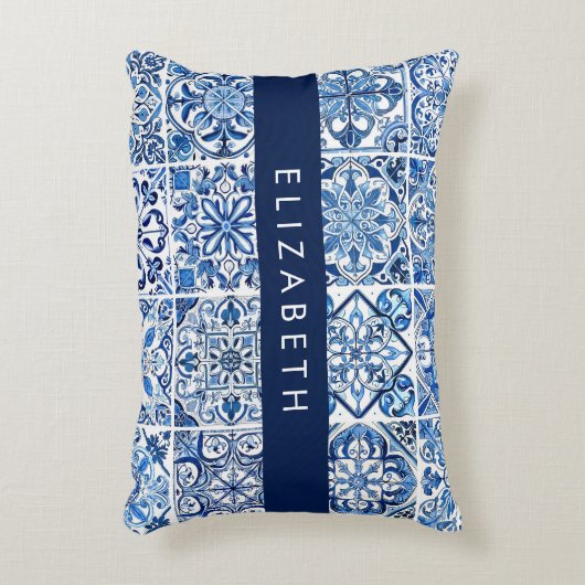 タイル地中海の,ポルトガル語,アズレジョ,あなたの名前 アクセントクッション (正面(垂直))