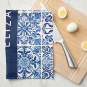タイル地中海の，ポルトガル語，アズレジョ，あなたの名前 キッチンタオル (四つ折り)