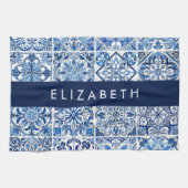 タイル地中海の，ポルトガル語，アズレジョ，あなたの名前 キッチンタオル (横)