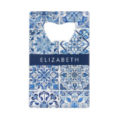 タイル地中海の，ポルトガル語，アズレジョ，あなたの名前 クレジットカード栓抜き (正面)