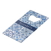 タイル地中海の，ポルトガル語，アズレジョ，あなたの名前 クレジットカード栓抜き (裏面アングル)