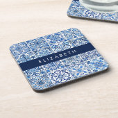 タイル地中海の，ポルトガル語，アズレジョ，あなたの名前 コースター (左側)