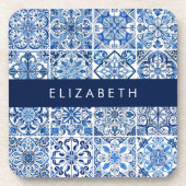 タイル地中海の，ポルトガル語，アズレジョ，あなたの名前 コースター (正面)