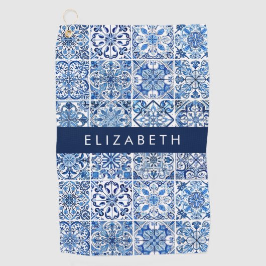 タイル地中海の,ポルトガル語,アズレジョ,あなたの名前 ゴルフタオル (正面)
