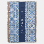 タイル地中海の，ポルトガル語，アズレジョ，あなたの名前 スローブランケット (正面縦)