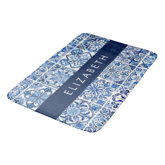 タイル地中海の,ポルトガル語,アズレジョ,あなたの名前 バスマット (アングル)