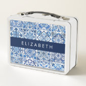 タイル地中海の,ポルトガル語,アズレジョ,あなたの名前 メタルランチボックス (裏面)