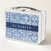 タイル地中海の,ポルトガル語,アズレジョ,あなたの名前 メタルランチボックス (正面)