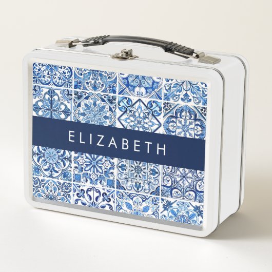 タイル地中海の,ポルトガル語,アズレジョ,あなたの名前 メタルランチボックス (正面)