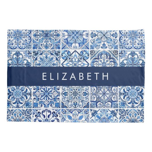 タイル地中海の,ポルトガル語,アズレジョ,あなたの名前 枕カバー (裏面)