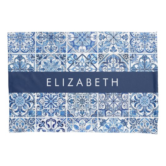 タイル地中海の,ポルトガル語,アズレジョ,あなたの名前 枕カバー (正面)