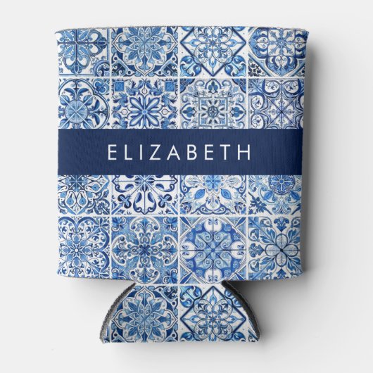タイル地中海の，ポルトガル語，アズレジョ，あなたの名前 缶クーラー (正面)