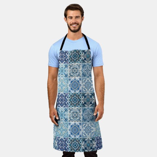 タイル地中海の，ポルトガル語， Azulejo, Majolica エプロン (着用した状態)