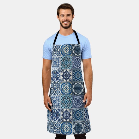 タイル地中海の，ポルトガル語， Azulejo, Majolica エプロン (着用した状態)