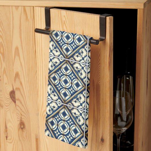 タイル地中海の,ポルトガル語, Azulejo, Majolica キッチンタオル (三つ折り)