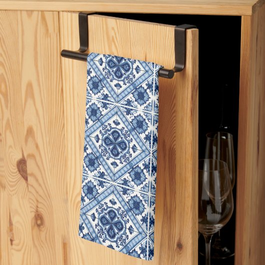タイル地中海の，ポルトガル語， Azulejo, Majolica キッチンタオル (三つ折り)