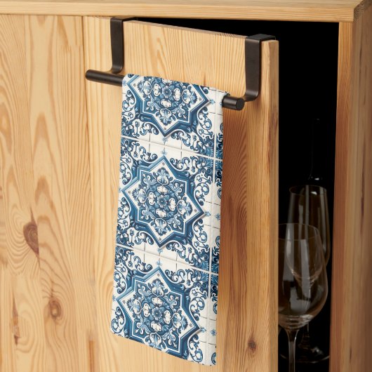 タイル地中海の,ポルトガル語, Azulejo, Majolica キッチンタオル (三つ折り)