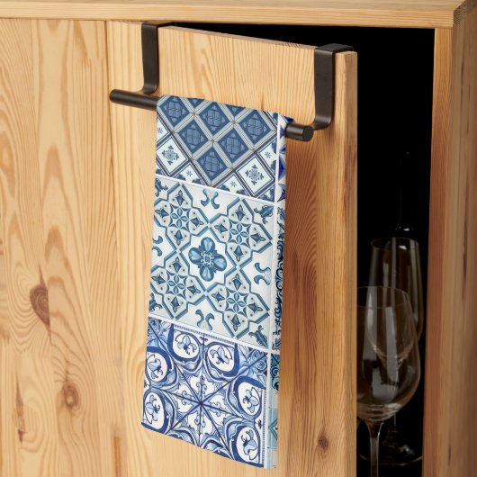 タイル地中海の，ポルトガル語， Azulejo, Majolica キッチンタオル (三つ折り)