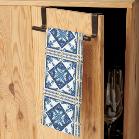 タイル地中海の,ポルトガル語, Azulejo, Majolica キッチンタオル (三つ折り)