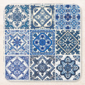 タイル地中海の,ポルトガル語, Azulejo, Majolica スクエアペーパーコースター (正面)