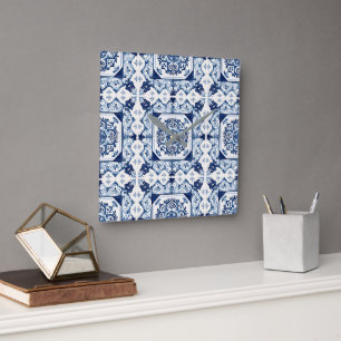 タイル地中海の,ポルトガル語, Azulejo, Majolica スクエア壁時計
