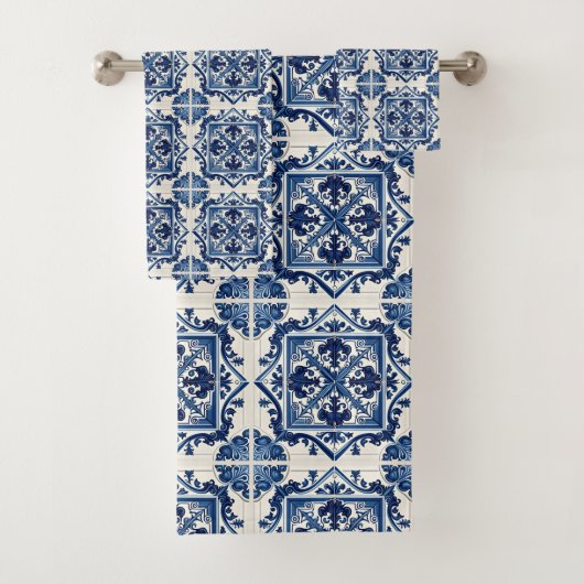 タイル地中海の,ポルトガル語, Azulejo, Majolica バスタオルセット (インサイチュ)